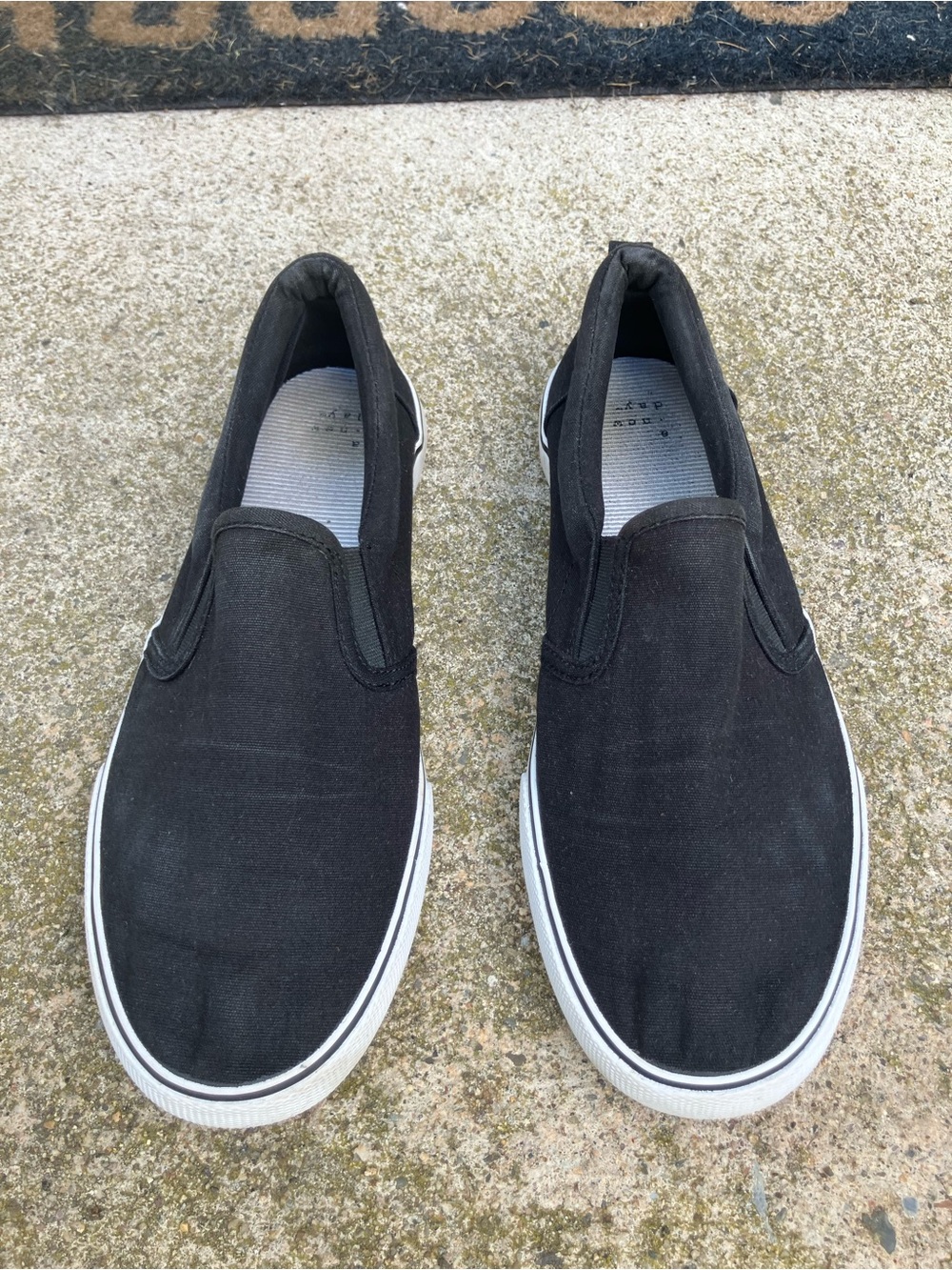 a new day Black Slip-On Canvas Loafers with White Sole